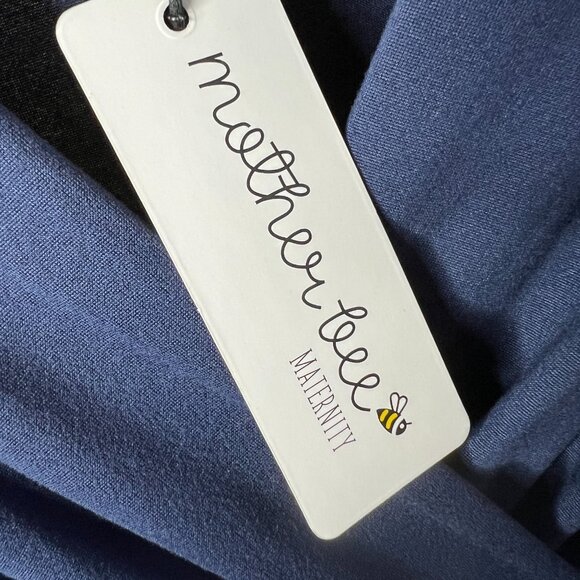 Maternity Mother Bee Medium Navy Blue Faux Wrap Stretch Jersey‎ Midi Dress NWT - Picture 4 of 8